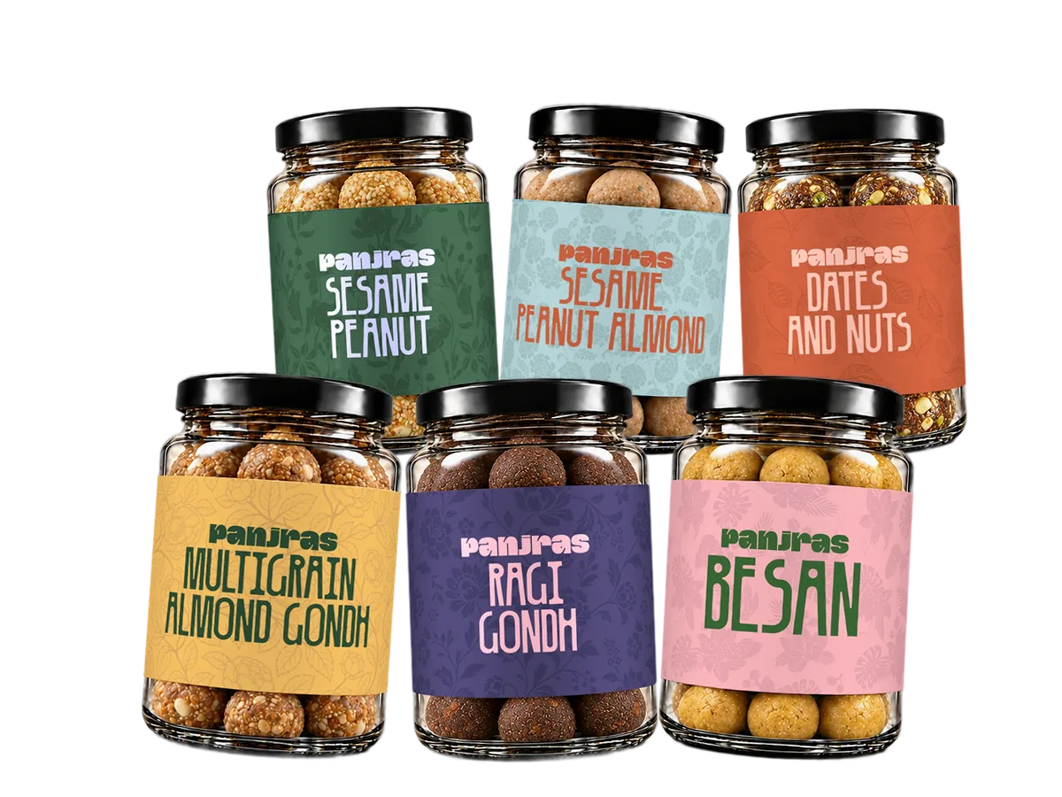 Six Ladoo Gift Box: All six of our ladoos, a 250 g jar of each.